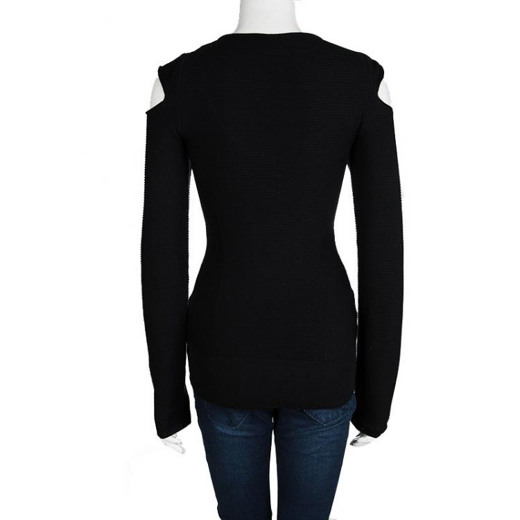 Pre Owned Philipp Plein Black Merino Wool Knit Cold Shoulder Detail Sweater M