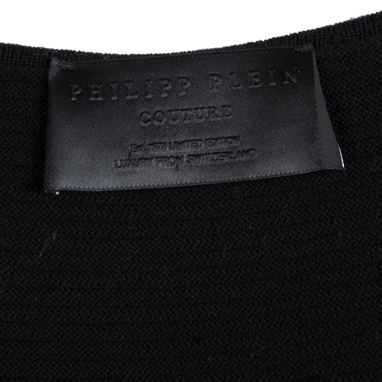 Pre Owned Philipp Plein Black Merino Wool Knit Cold Shoulder Detail Sweater M