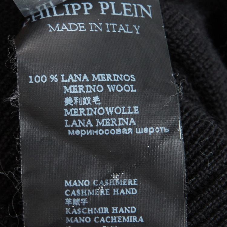 Pre Owned Philipp Plein Black Merino Wool Knit Cold Shoulder Detail Sweater M