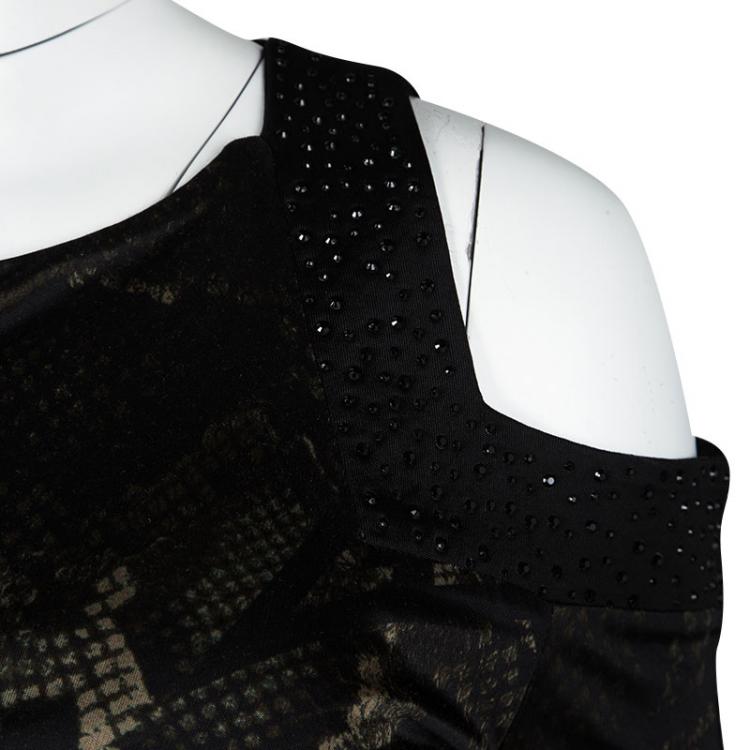 مملوكة مسبقًا Philipp Plein Couture Limited Edition Snake Skin Print Ruched Cold Shoulder Dress M
