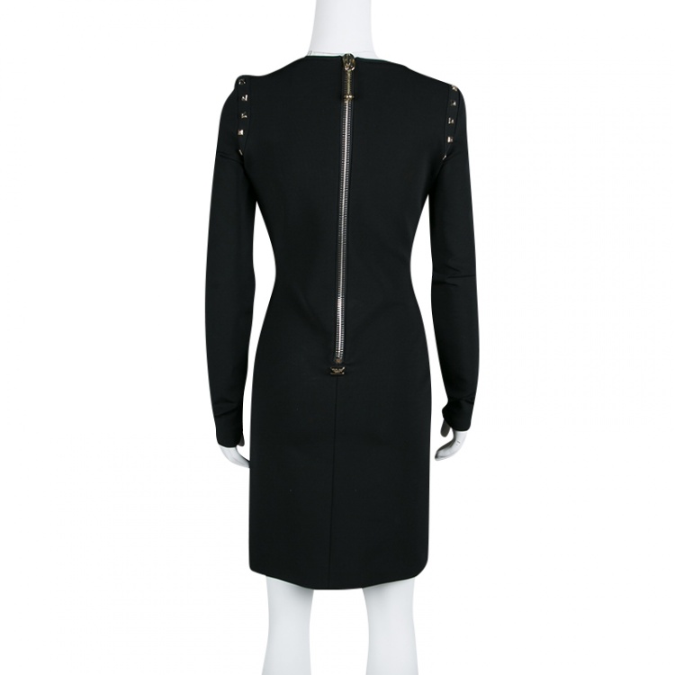 Pre Owned Philipp Plein Couture Black Studded Long Sleeve Bodycon Majesty Dress L