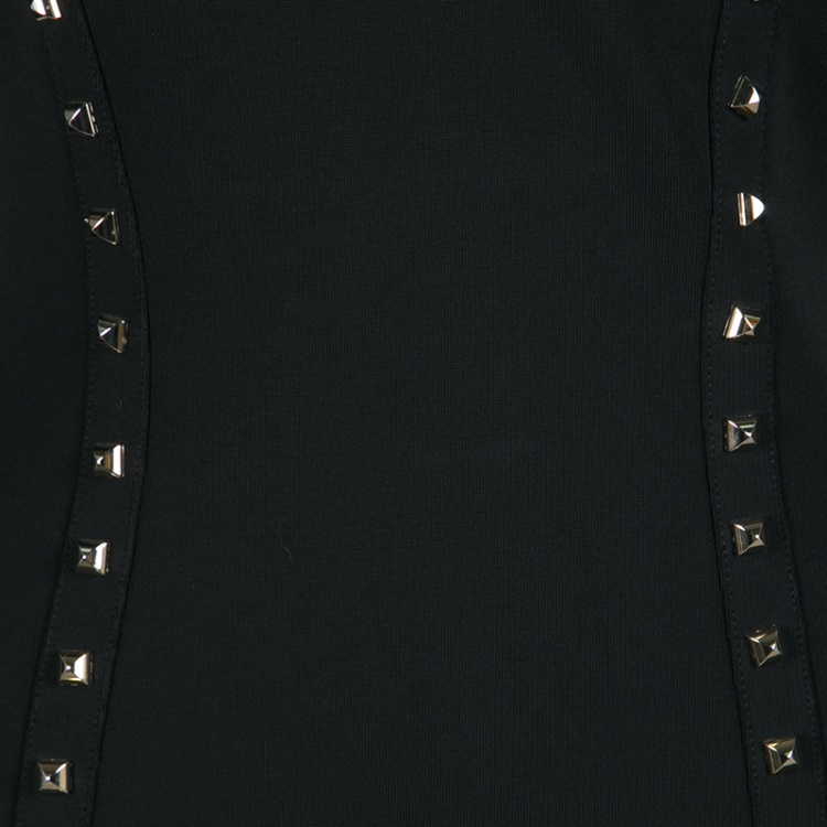 Pre Owned Philipp Plein Couture Black Studded Long Sleeve Bodycon Majesty Dress L