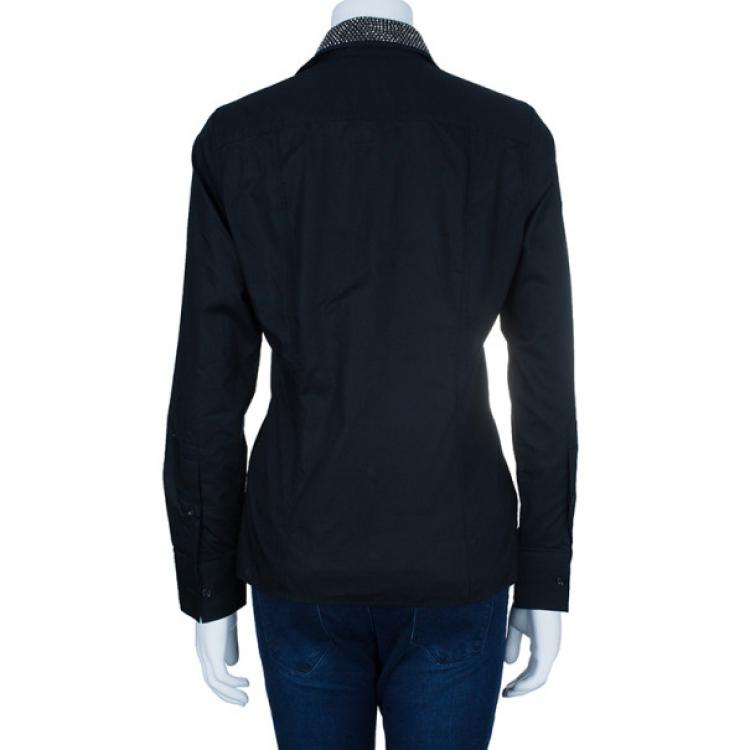 Pre Owned Philipp Plein Black Embellished Collar Shirt M