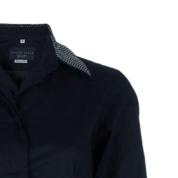 Pre Owned Philipp Plein Black Embellished Collar Shirt M