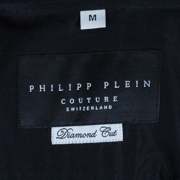 Pre Owned Philipp Plein Black Embellished Collar Shirt M