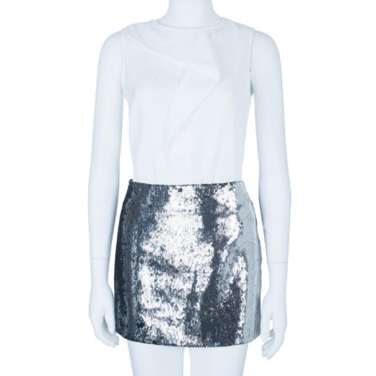 Pre Owned Philipp Plein Couture Silver Sequin Mini Skirt M
