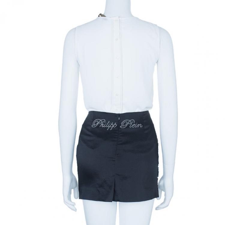 Pre Owned Philipp Plein Couture Silver Sequin Mini Skirt M
