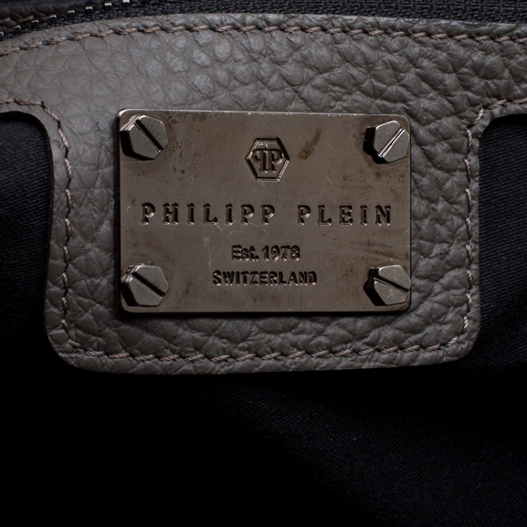 Pre Owned Philipp Plein Grey Leather Pretender Satchel