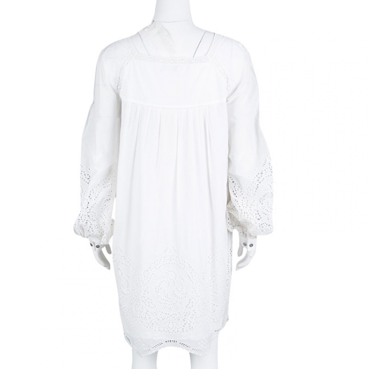 Pre Owned Philosophy di Alberta Ferretti White Eyelet Embroidered Cotton Long Sleeve Dress M