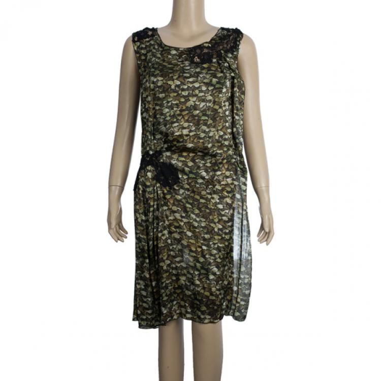 Pre Owned Philosophy Di Alberta Ferretti Lace-Inset Printed Dress S