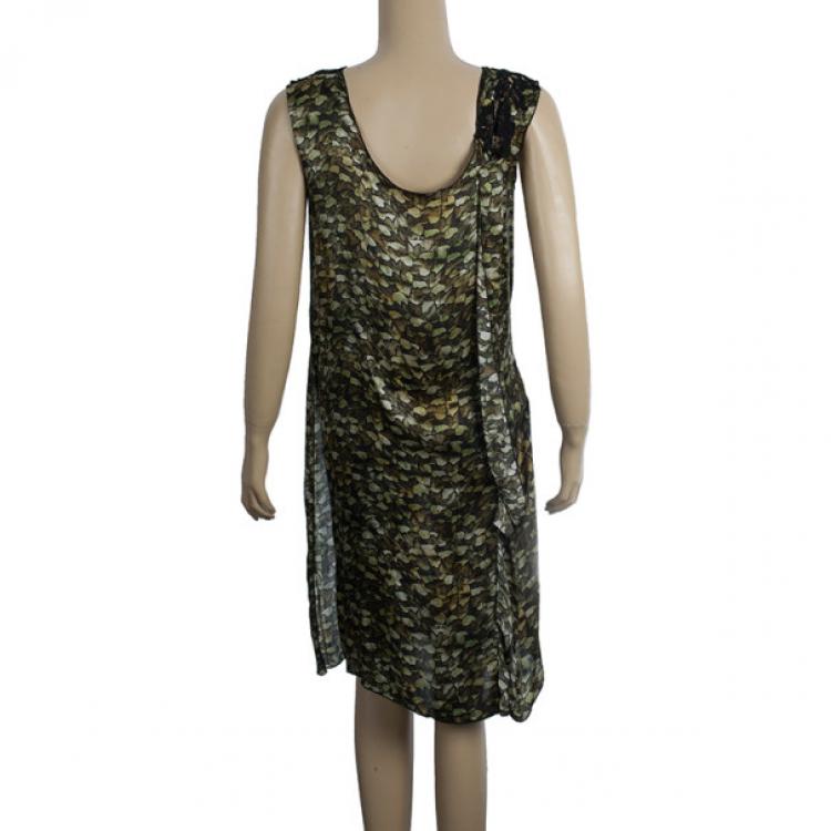Pre Owned Philosophy Di Alberta Ferretti Lace-Inset Printed Dress S