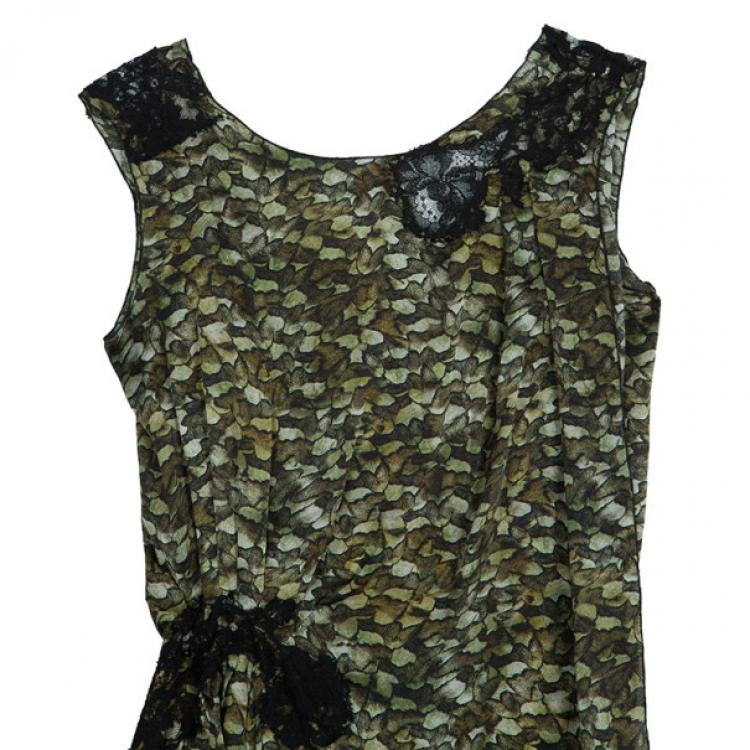 Pre Owned Philosophy Di Alberta Ferretti Lace-Inset Printed Dress S