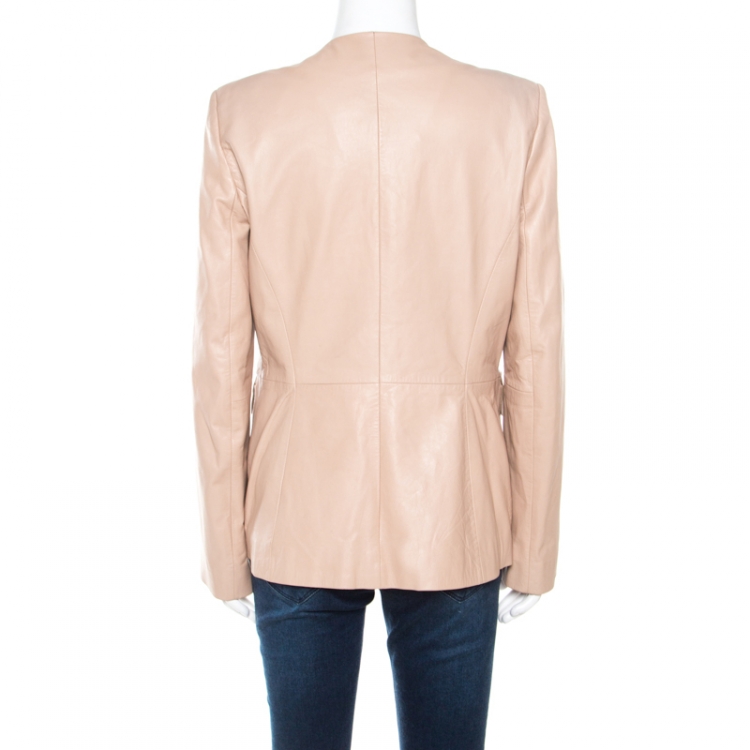 مملوكة مسبقًا Philosophy Beige Leather Structured Power Shoulder Serafini Blazer M