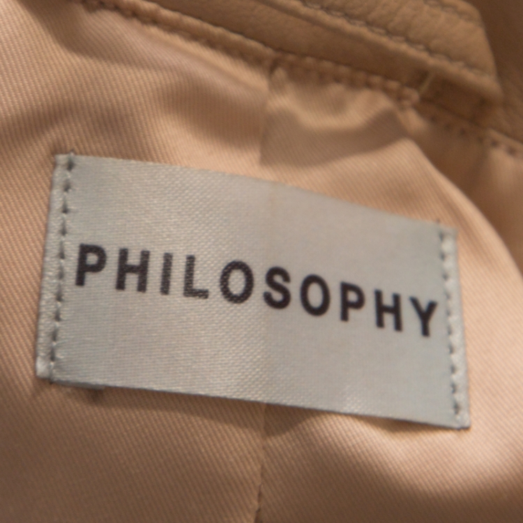 مملوكة مسبقًا Philosophy Beige Leather Structured Power Shoulder Serafini Blazer M
