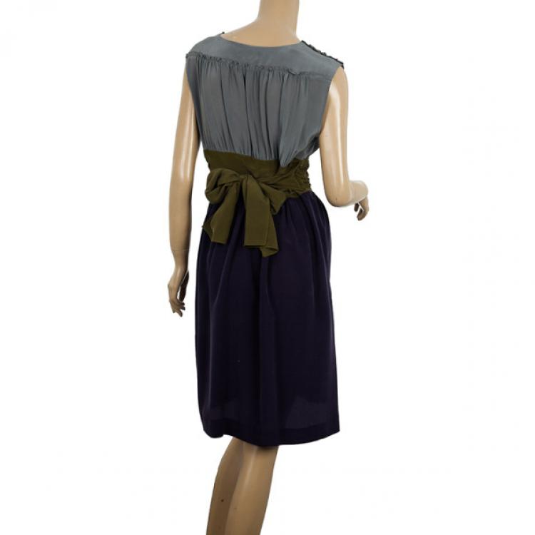Pre Owned Philosophy di Alberta Ferretti Silk Colorblock Sash Dress M