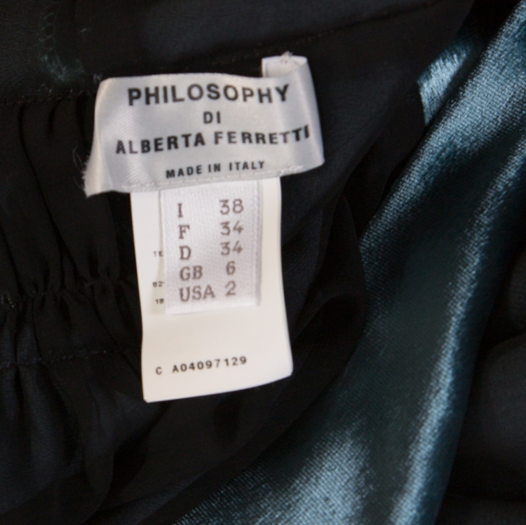 Pre Owned Philosophy di Alberta Ferretti Teal Blue Velvet Lace Short  Dress S