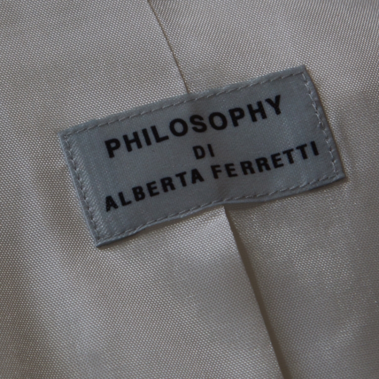 Pre Owned Philosophy di Alberta Ferretti White and Beige Silk and Linen Lace Trimmed Jacket L 