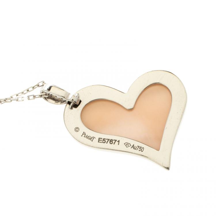 Pre Owned Piaget Asymmetrical Heart Diamond & Pink Mother of Pearl 18k White Gold Pendant 