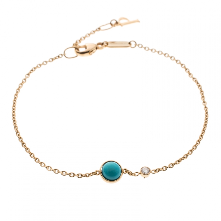 Pre Owned Piaget Possession Diamond Turquoise Bead 18k Rose Gold Bracelet