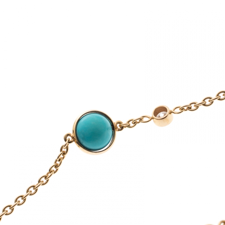 Pre Owned Piaget Possession Diamond Turquoise Bead 18k Rose Gold Bracelet