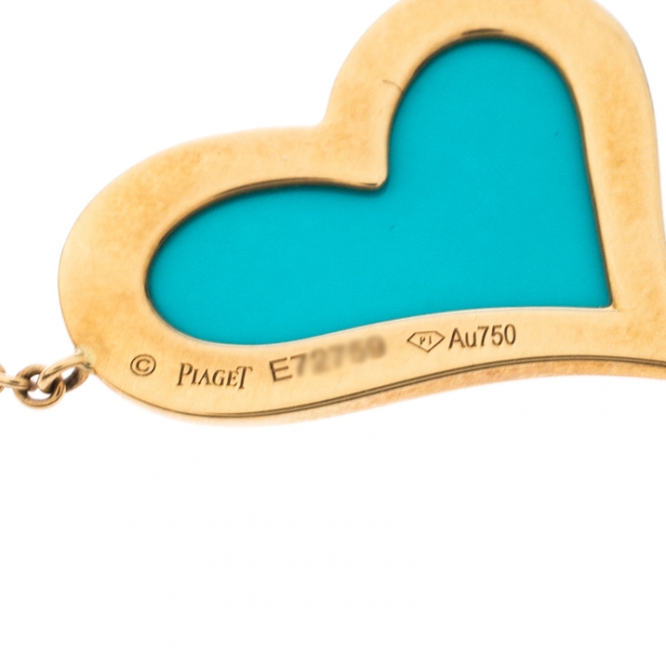 Pre Owned Piaget Turquoise Mother of Pearl Heart Inlay 18k Yellow Gold Y Necklace