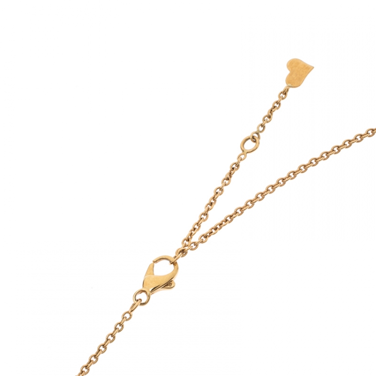 Pre Owned Piaget Turquoise Mother of Pearl Heart Inlay 18k Yellow Gold Y Necklace