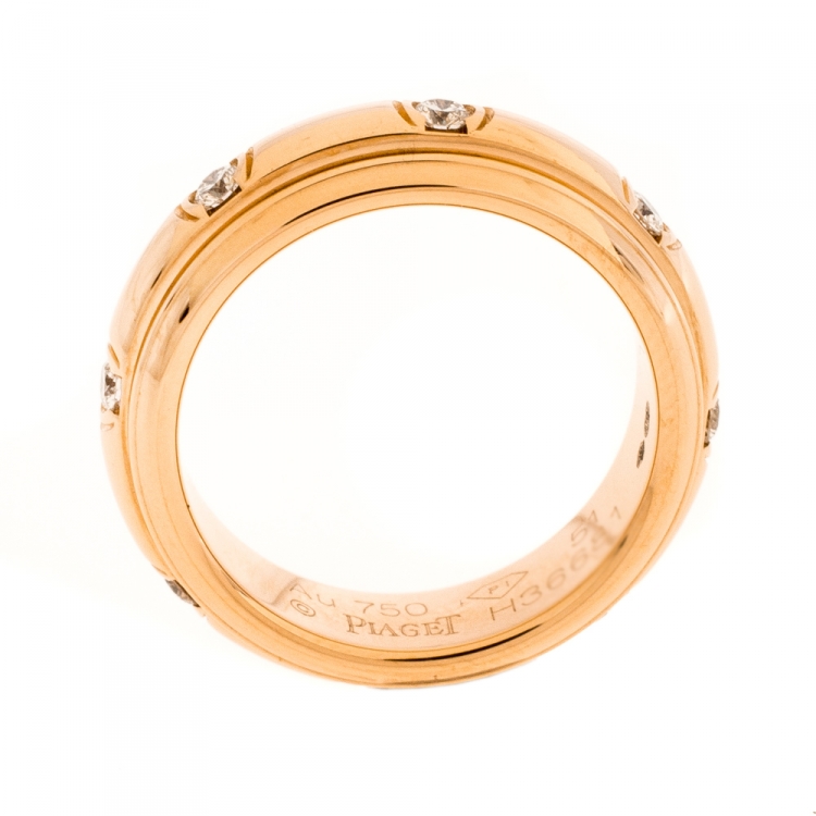 Pre Owned Piaget Possession Diamond 18K Rose Gold Spinning Band Ring Size 51
