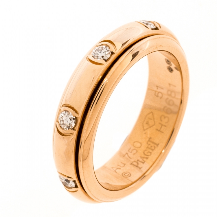 Pre Owned Piaget Possession Diamond 18K Rose Gold Spinning Band Ring Size 51