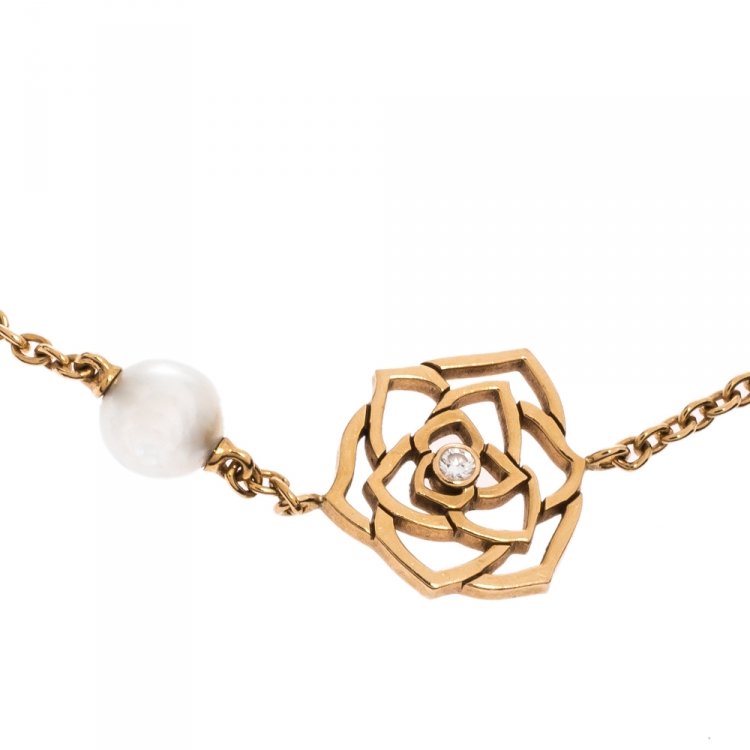 Pre Owned Piaget Rose Diamond & Cultured Pearl 18K Rose Gold Bracelet
