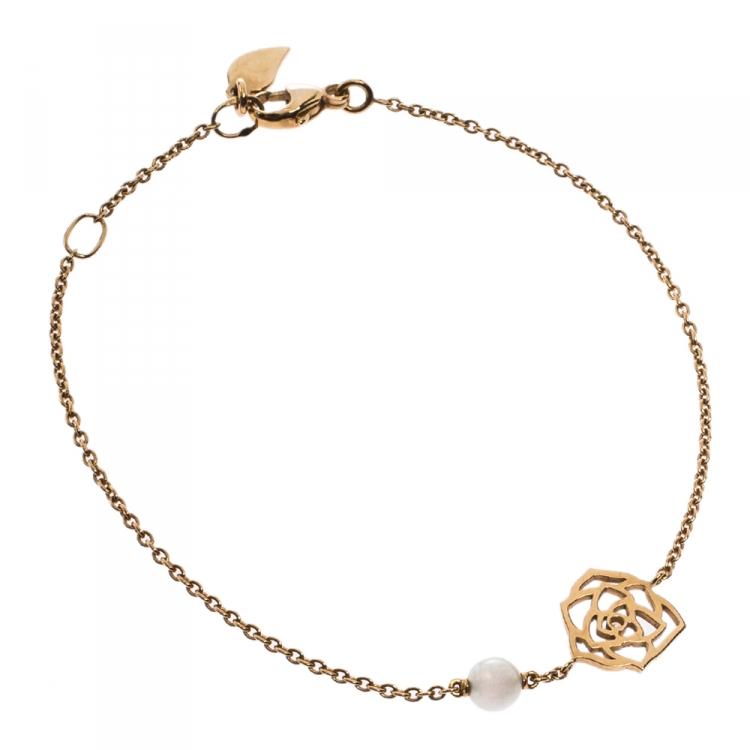 Pre Owned Piaget Rose Diamond & Cultured Pearl 18K Rose Gold Bracelet