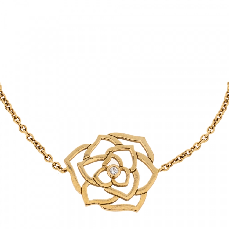 Pre Owned Piaget Diamond Rose Motif 18K Yellow Gold Chain link Bracelet