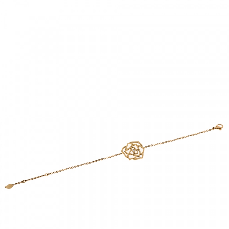 Pre Owned Piaget Diamond Rose Motif 18K Yellow Gold Chain link Bracelet