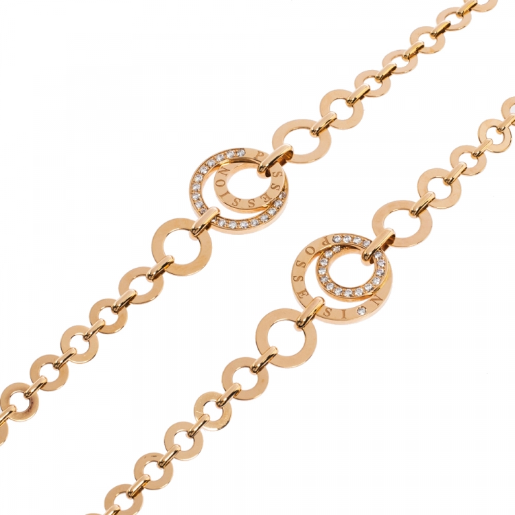 Pre Owned Piaget Possession Diamond 18K Rose Gold Hoop Link Sautoir Necklace