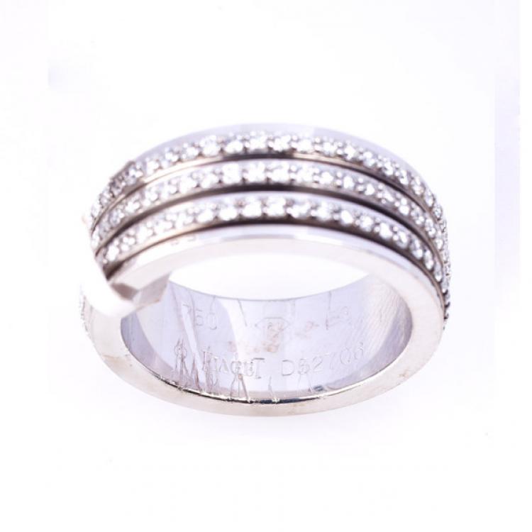 Pre Owned Piaget Three Diamond Sliding Rows Band Ring Size 53