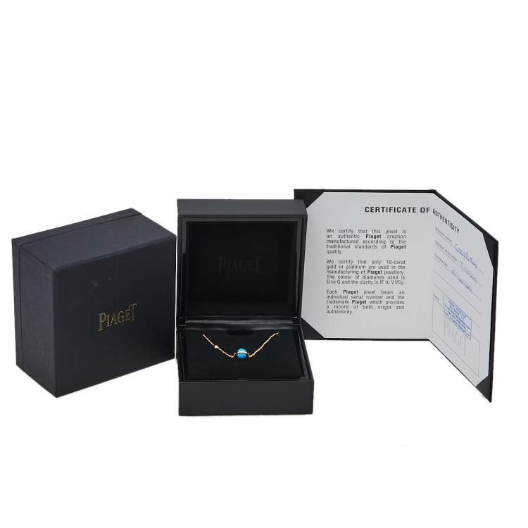Pre Owned Piaget Possession Diamond Turquoise 18K Rose Gold Pendant Necklace