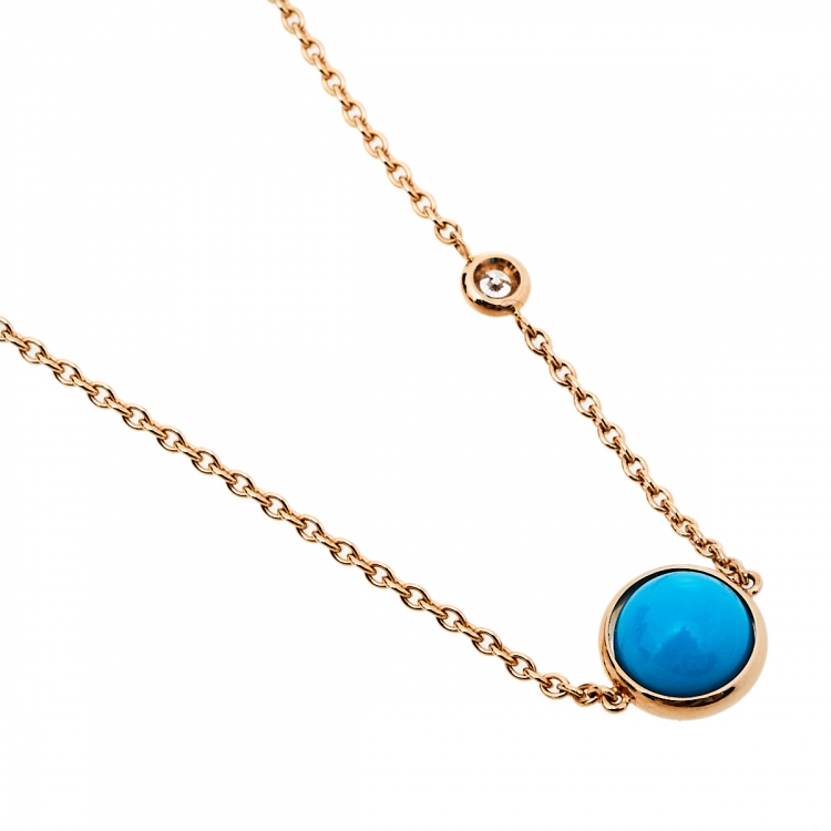 Pre Owned Piaget Possession Diamond Turquoise 18K Rose Gold Pendant Necklace
