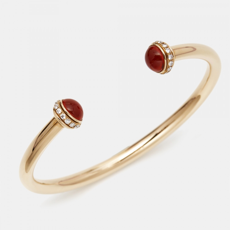 Pre Owned Piaget Possession Diamond Carnelian 18k Rose Gold Open Cuff Bracelet 16