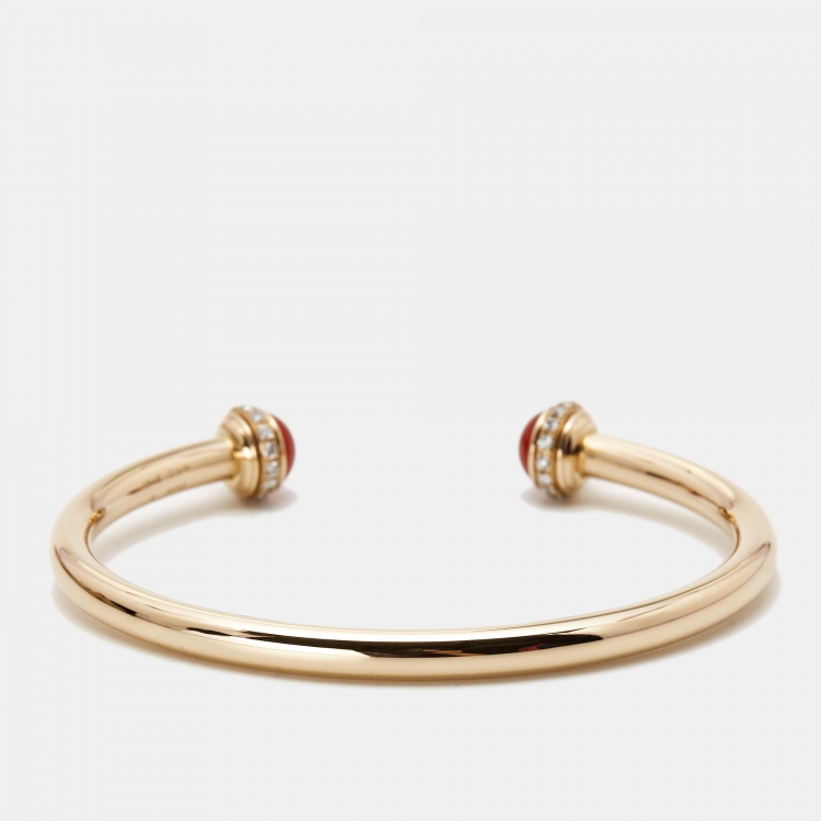 Pre Owned Piaget Possession Diamond Carnelian 18k Rose Gold Open Cuff Bracelet 16