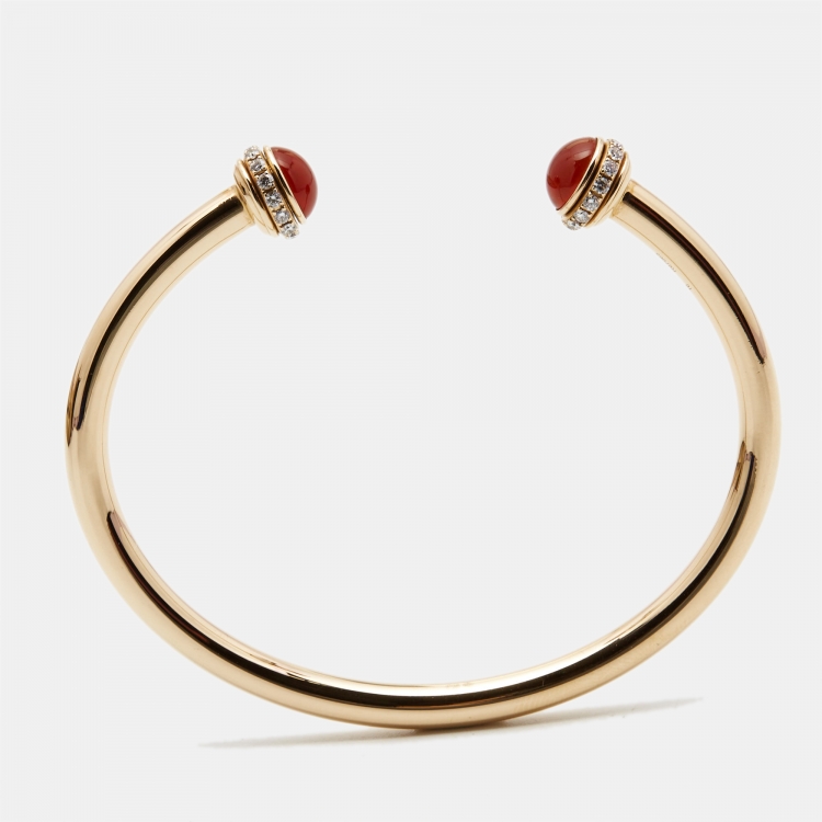 Pre Owned Piaget Possession Diamond Carnelian 18k Rose Gold Open Cuff Bracelet 16