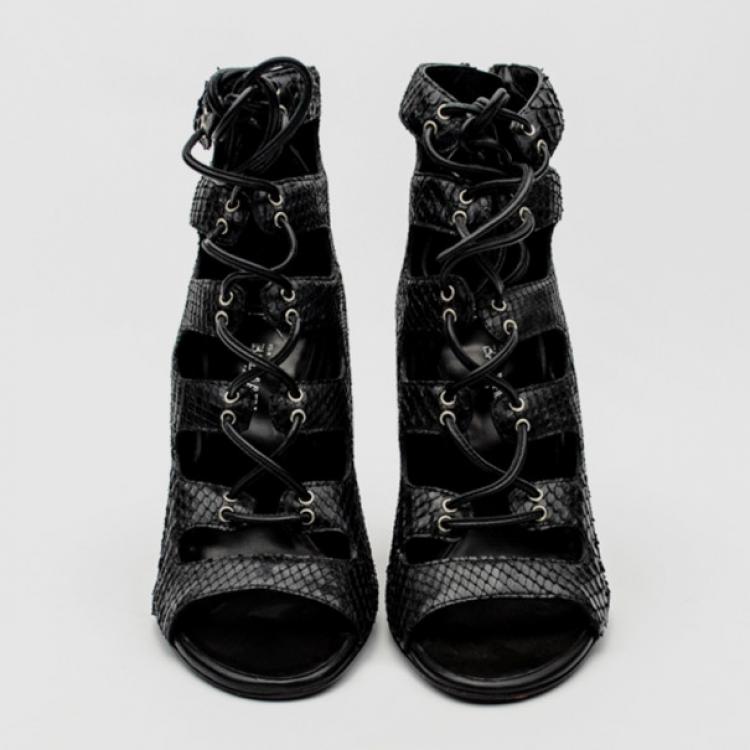 Pre Owned Giuseppe Zanotti For Pierre Balmain Black Python Cut-out Sandals Size 36