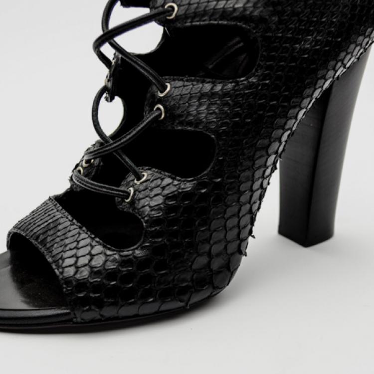 Pre Owned Giuseppe Zanotti For Pierre Balmain Black Python Cut-out Sandals Size 36