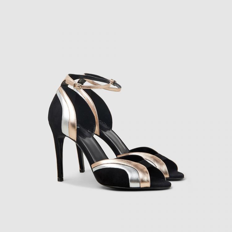 Pre Owned Pierre Hardy Black Rainbow Metallic Suede Sandals FR 37