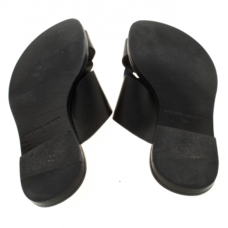 Pre Owned Pierre Hardy Black Twisted Leather Slide Sandals Size 38