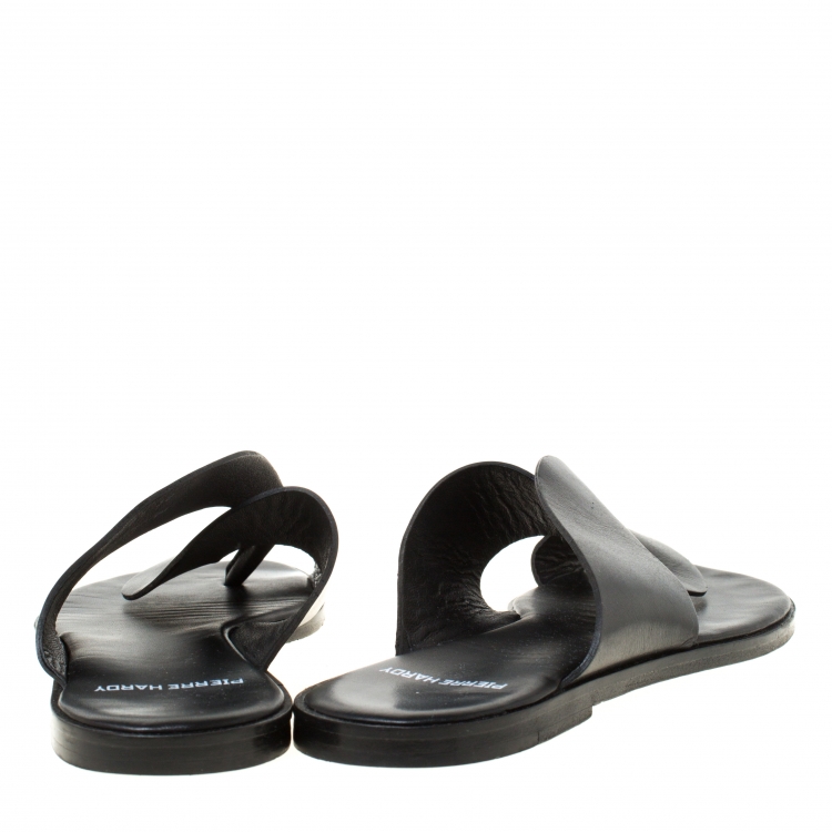 Pre Owned Pierre Hardy Black Twisted Leather Slide Sandals Size 38