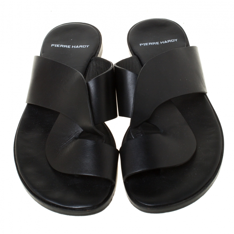 Pre Owned Pierre Hardy Black Twisted Leather Slide Sandals Size 38