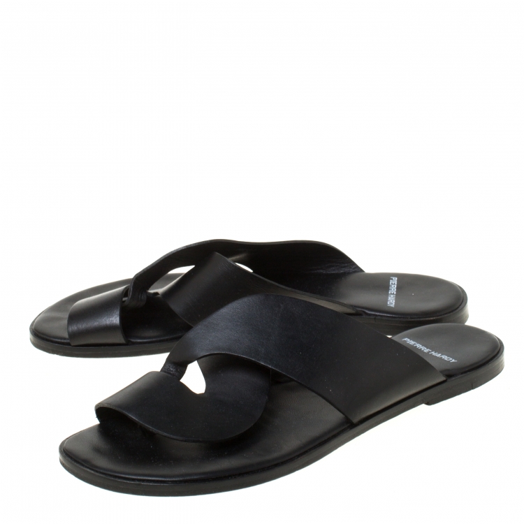 Pre Owned Pierre Hardy Black Twisted Leather Slide Sandals Size 38