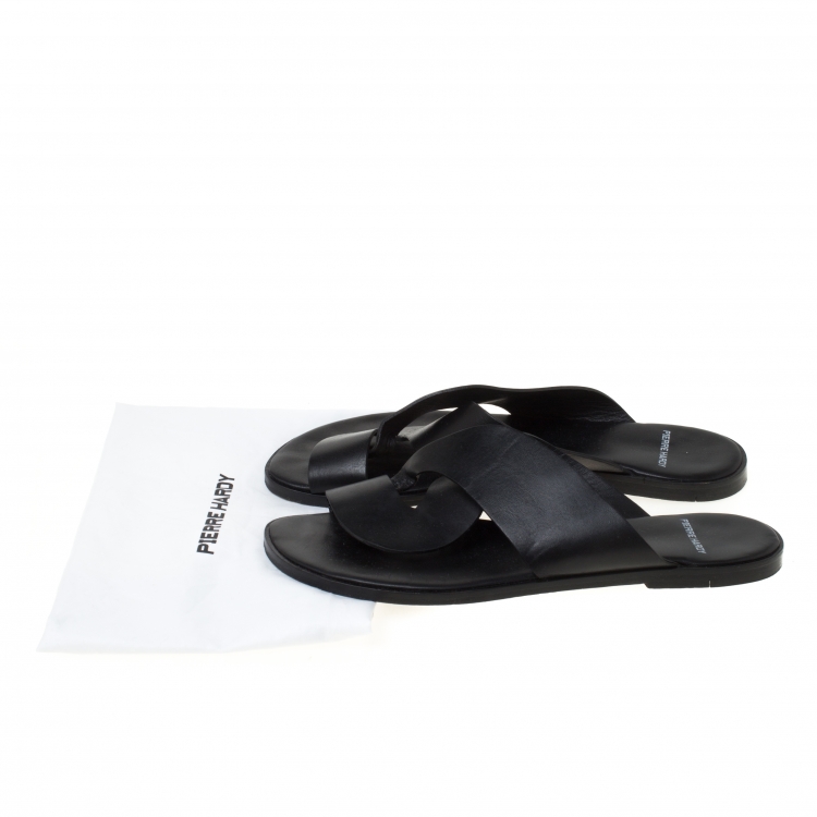 Pre Owned Pierre Hardy Black Twisted Leather Slide Sandals Size 38