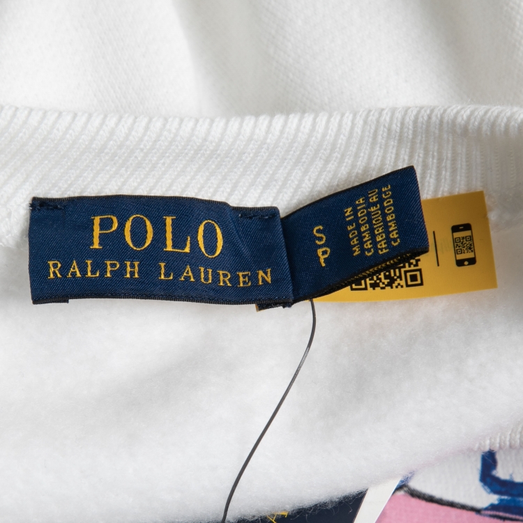 Pre Owned Polo Ralph Lauren White Cotton Polo Bear Sweatshirt S