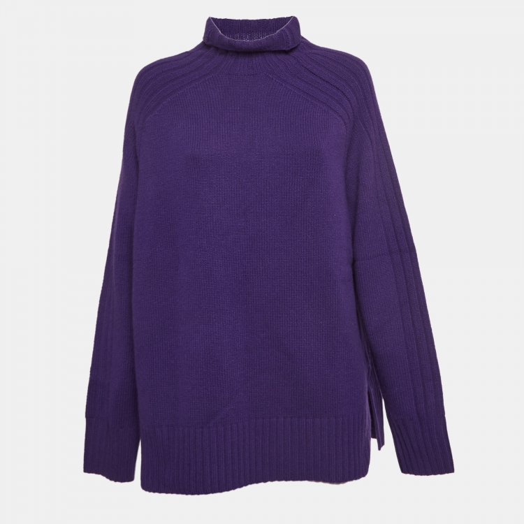 Pre Owned Polo Ralph Lauren Purple Wool Rib Knit Turtleneck Sweater L