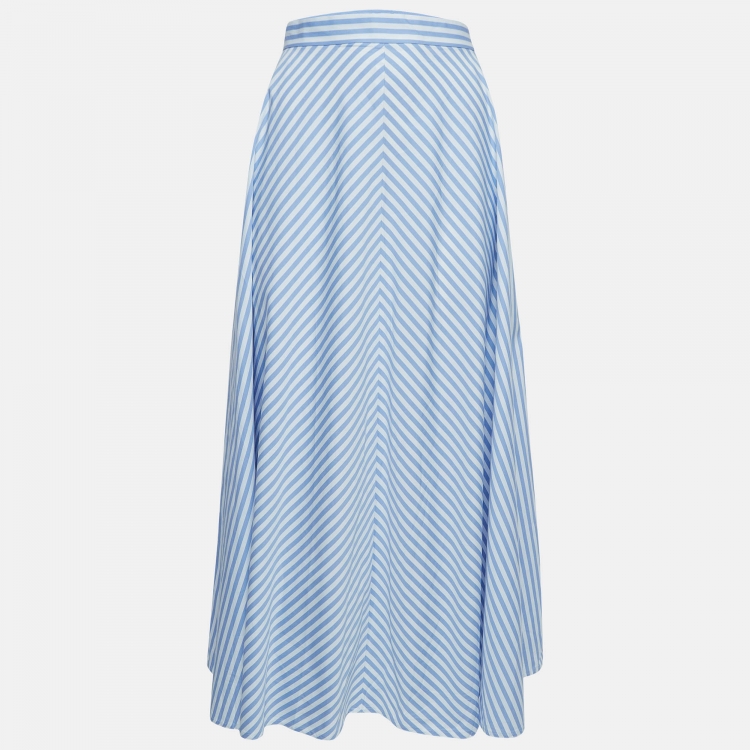 Polo Ralph Lauren Blue Striped Cotton Midi Skirt M Polo Ralph Lauren The Luxury Closet